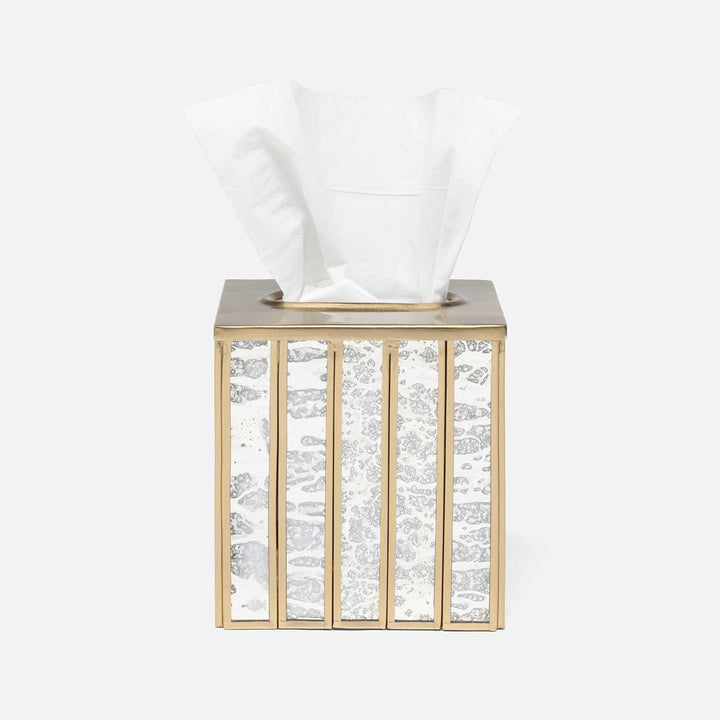 Grevena, Antique Gold, Eglomise Glass, Tissue Box, Square Straight, Brass/Glass