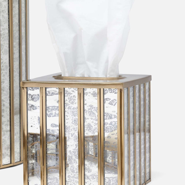Grevena, Antique Gold, Eglomise Glass, Tissue Box, Square Straight, Brass/Glass