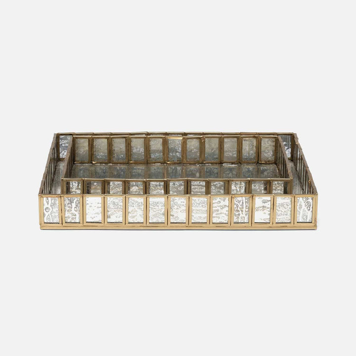 Grevena, Antique Gold, Eglomise Glass, Nested Trays, Rectangular Straight, Brass/Glass, S/2