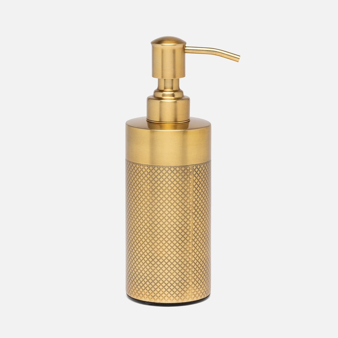 Hagen, Antique Brass, Soap Pump, Round, Textured Stainless Steel