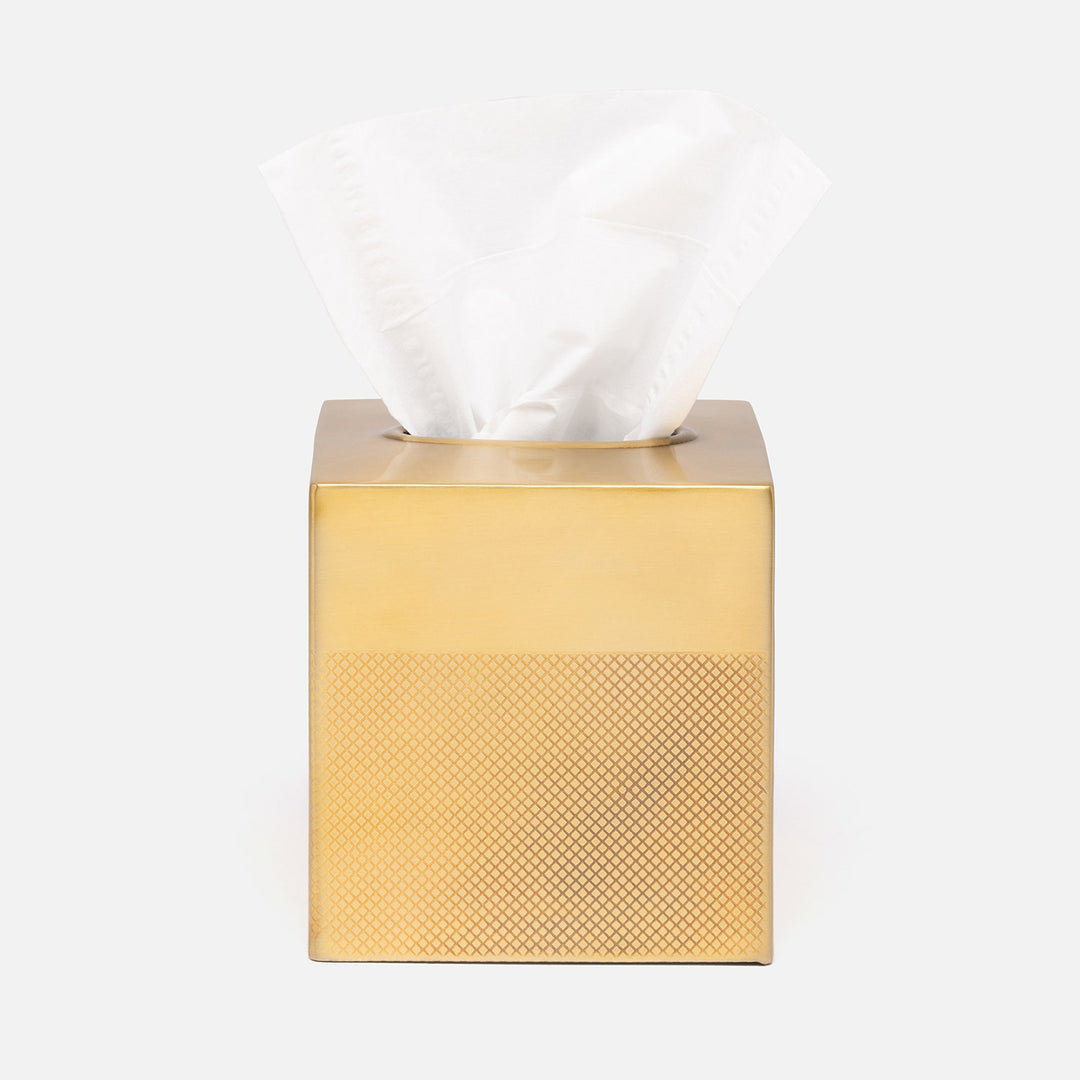 Hagen, Antique Brass, Tissue Box ,Square Straight, Textured Stainless Steel