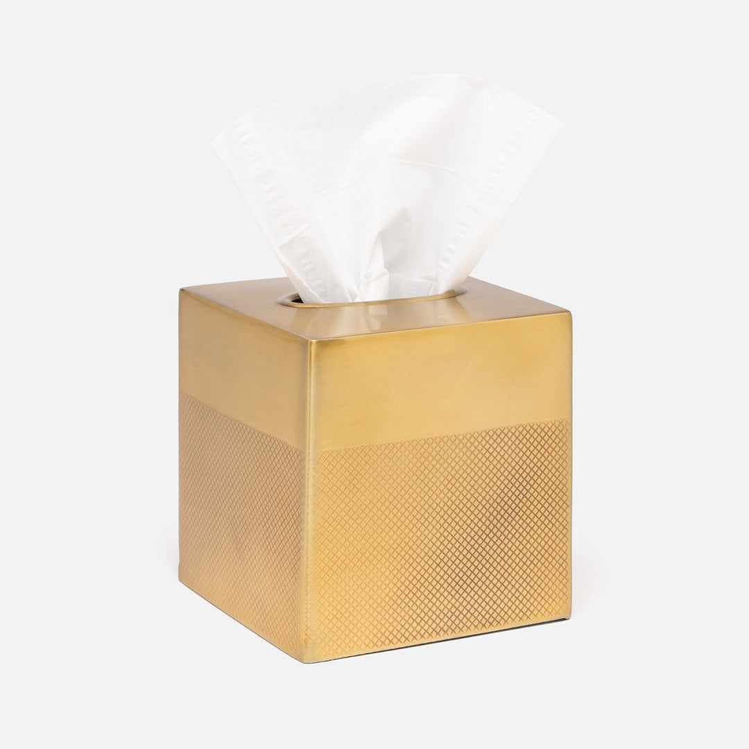 Hagen, Antique Brass, Tissue Box ,Square Straight, Textured Stainless Steel