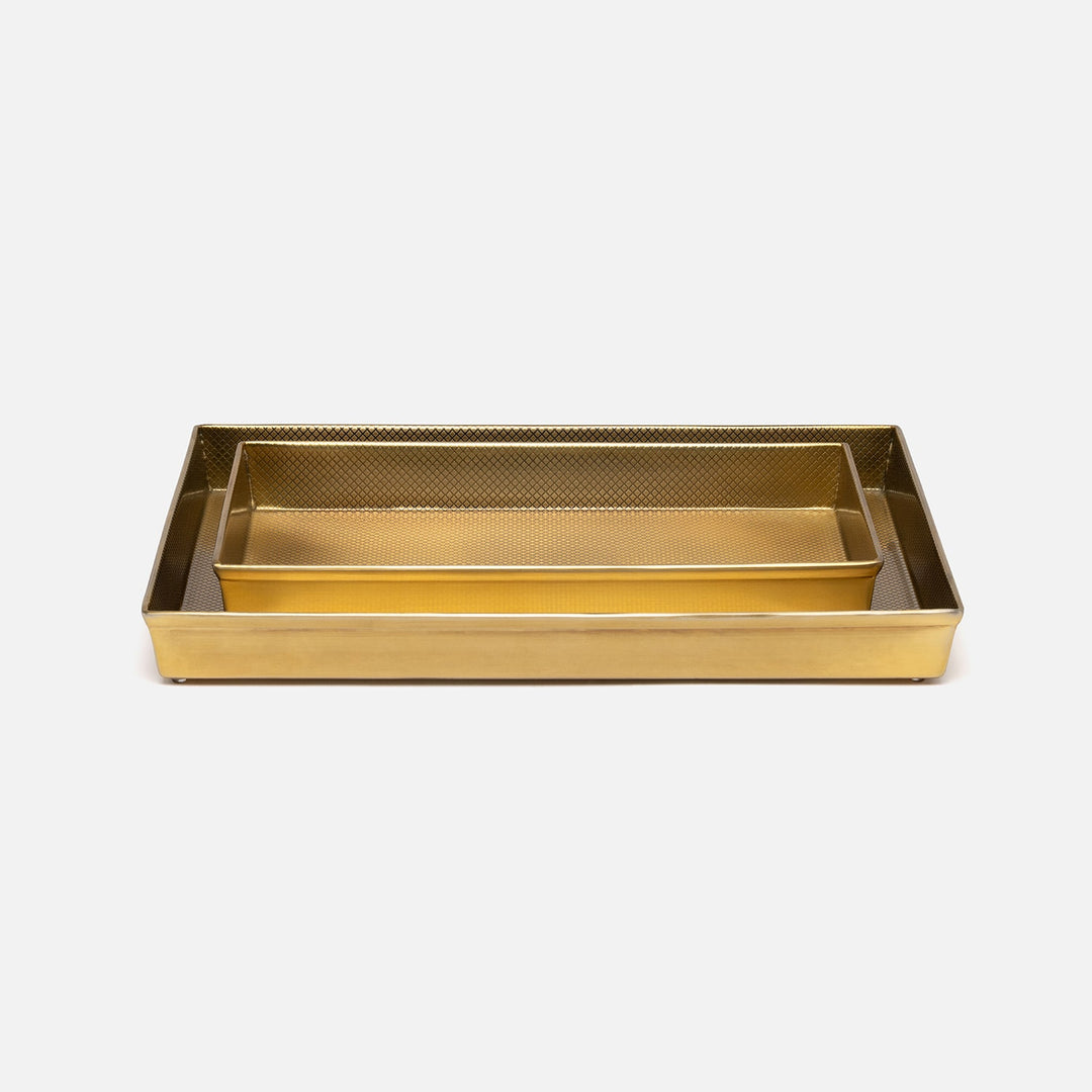 Hagen, Antique Brass, Nested Trays, Rectangular Straight, Textured Stainless Steel, S/2