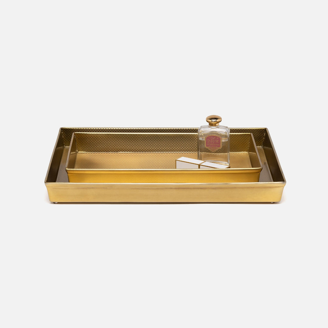 Hagen, Antique Brass, Nested Trays, Rectangular Straight, Textured Stainless Steel, S/2