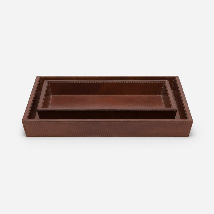 Hampton, Tobacco, Nested Trays, Rectangular Tapered, Full Grain Leather, S/2