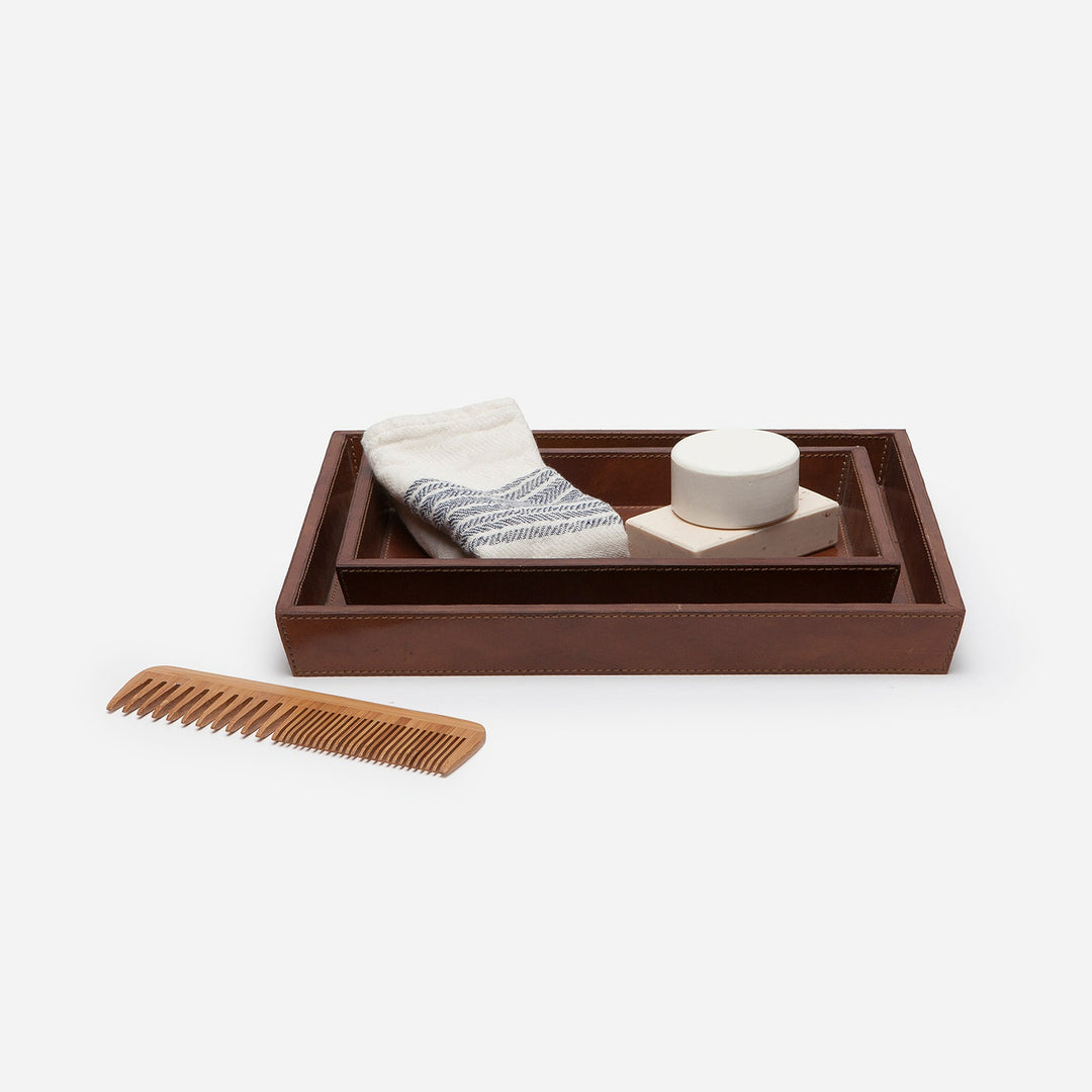 Hampton, Tobacco, Nested Trays, Rectangular Tapered, Full Grain Leather, S/2
