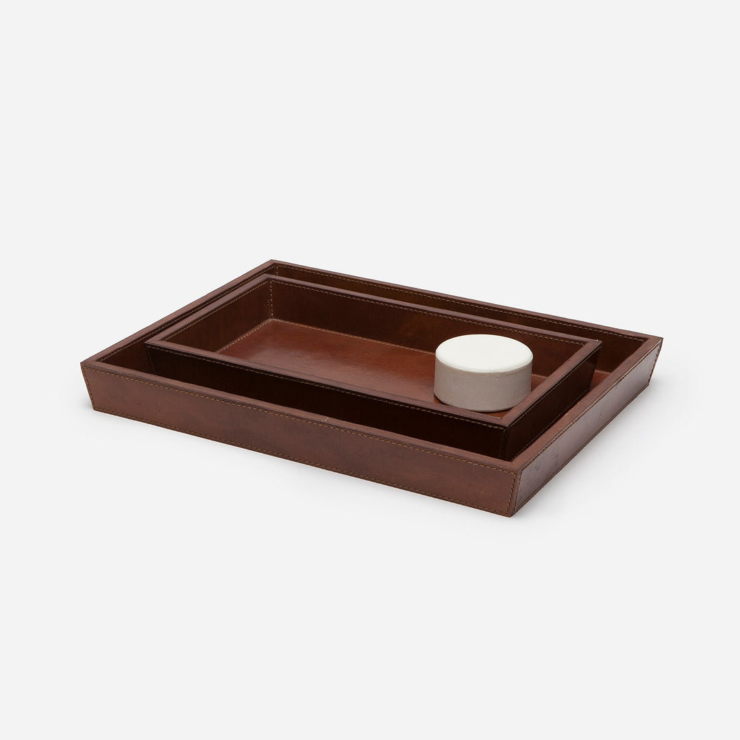 Hampton, Tobacco, Nested Trays, Rectangular Tapered, Full Grain Leather, S/2