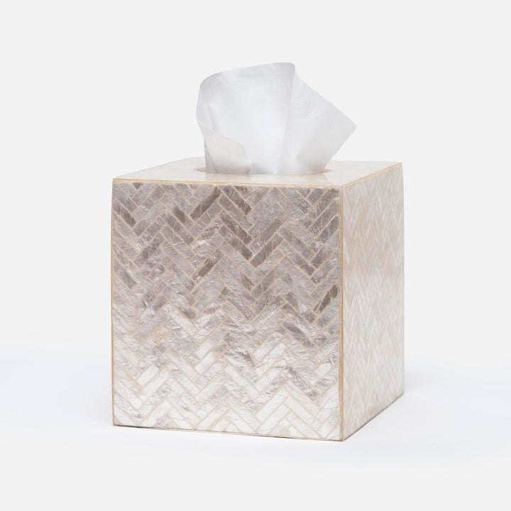 Handa, Pearlized, Tissue Box, Square Straight, Herringbone Capiz