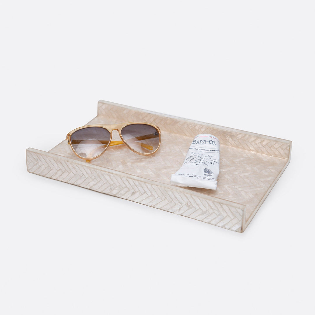 Handa, Pearlized, Hand Towel Tray, Rectangular Straight, Herringbone Capiz