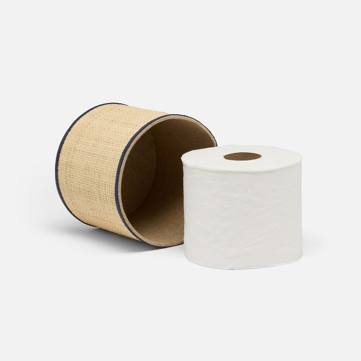 Hanford, Natural/Navy, Toilet Paper Cover, Raffia/Leather, Pack/2