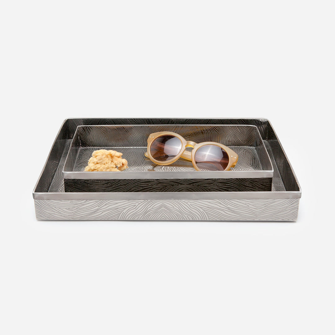 Humbolt, Black Nickel, Nested Trays, Rectangular Straight, Ridged Metal, S/2
