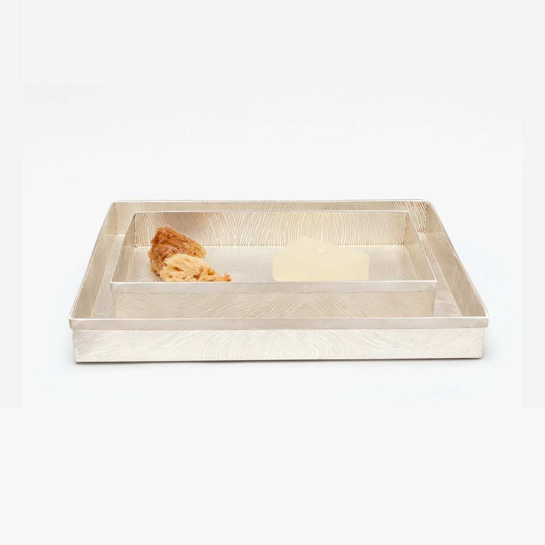 Humbolt, Matte Silver, Nested Trays, Rectangular Straight, Ridged Metal, S/2