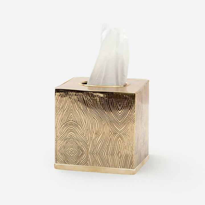 Humbolt, Shiny Brass, Tissue Box, Square Straight, Ridged Metal