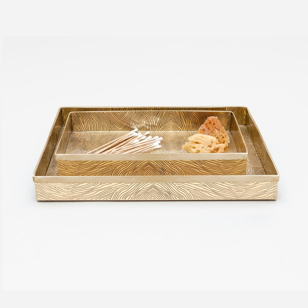 Humbolt, Shiny Brass, Nested Trays, Rectangular Straight, Ridged Metal, S/2