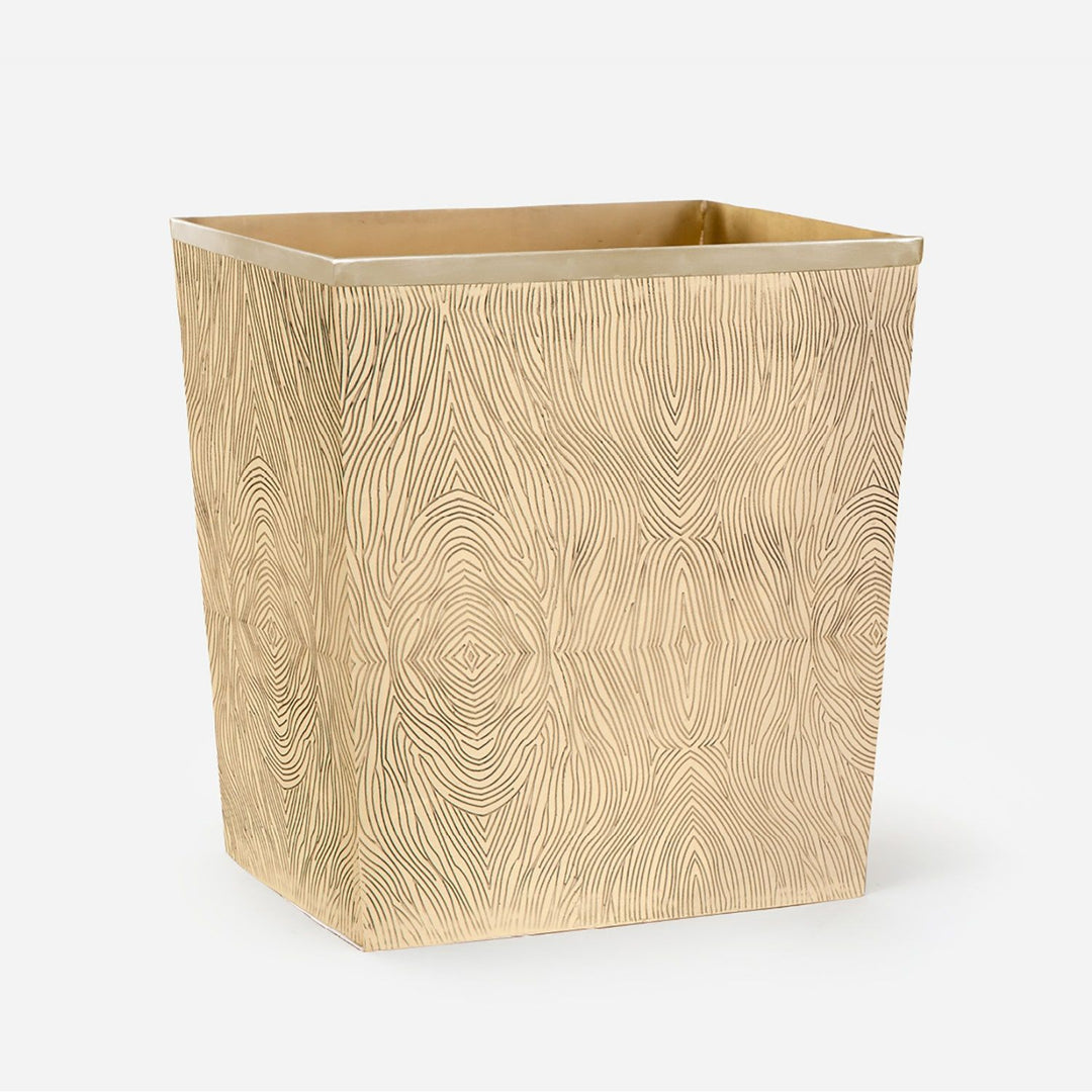 Humbolt, Shiny Brass, Wastebasket, Rectangular Tapered, Ridged Metal
