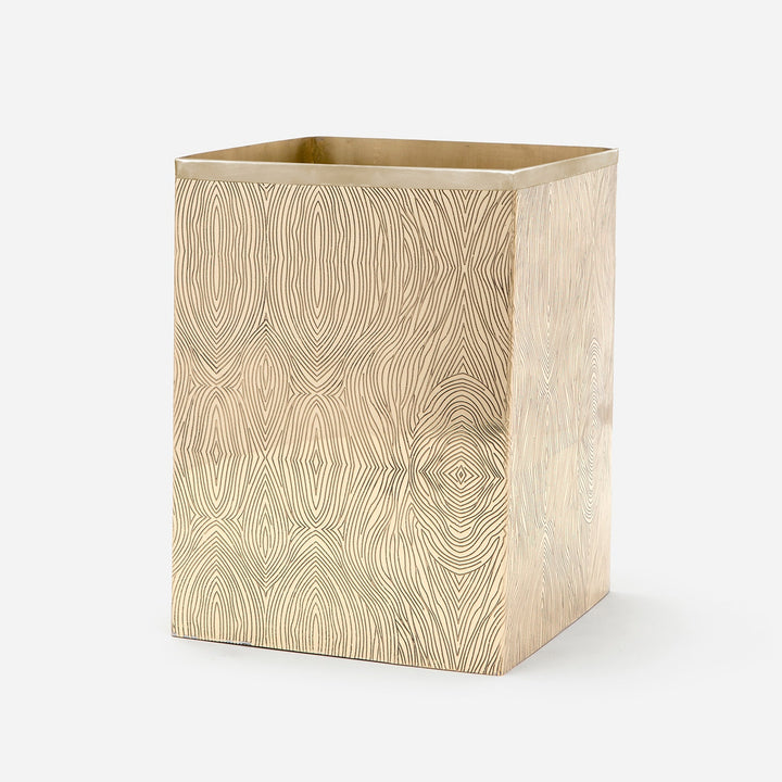 Humbolt, Shiny Brass, Wastebasket, Square Straight, Ridged Metal
