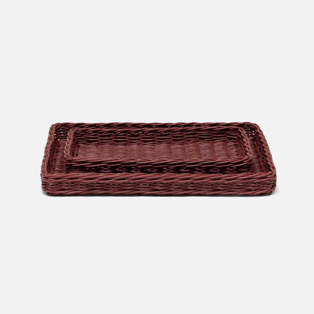 Kardia, Bordeaux Red, Nested Trays, Rectangular Straight, Rattan, S/2