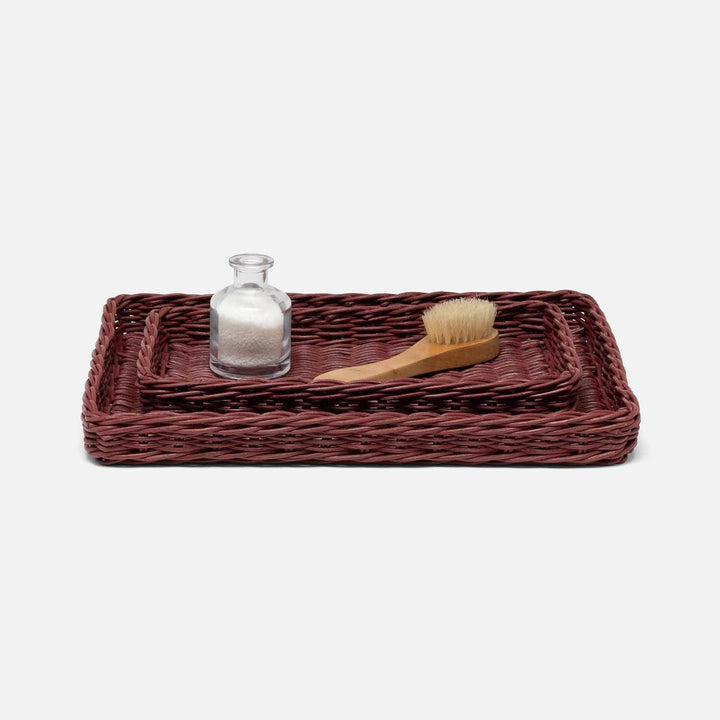 Kardia, Bordeaux Red, Nested Trays, Rectangular Straight, Rattan, S/2