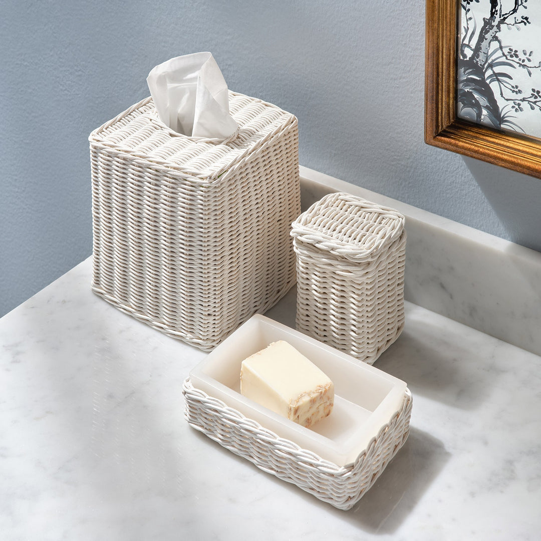 Kardia, Cotton White, Canister, Square Straight, Small, Rattan