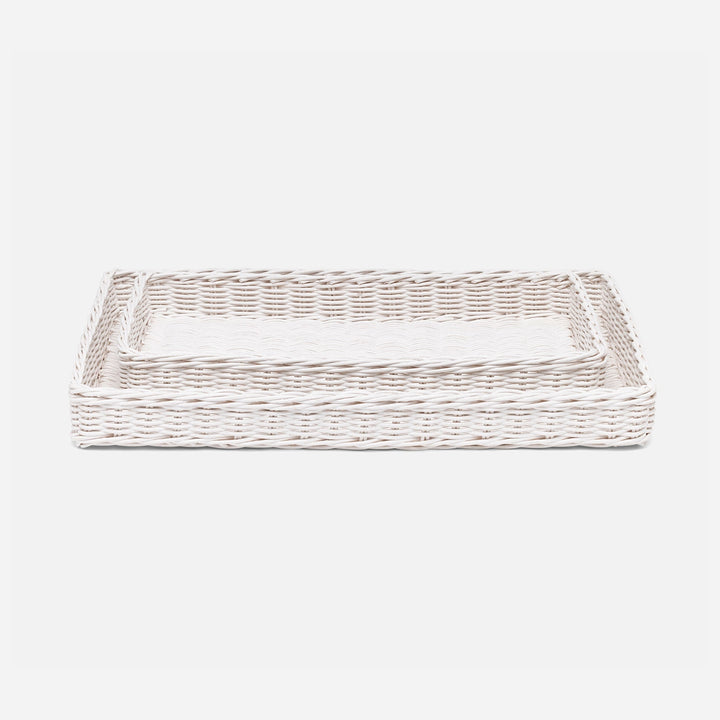 Kardia, Cotton White, Nested Trays, Rectangular Straight, Rattan, S/2