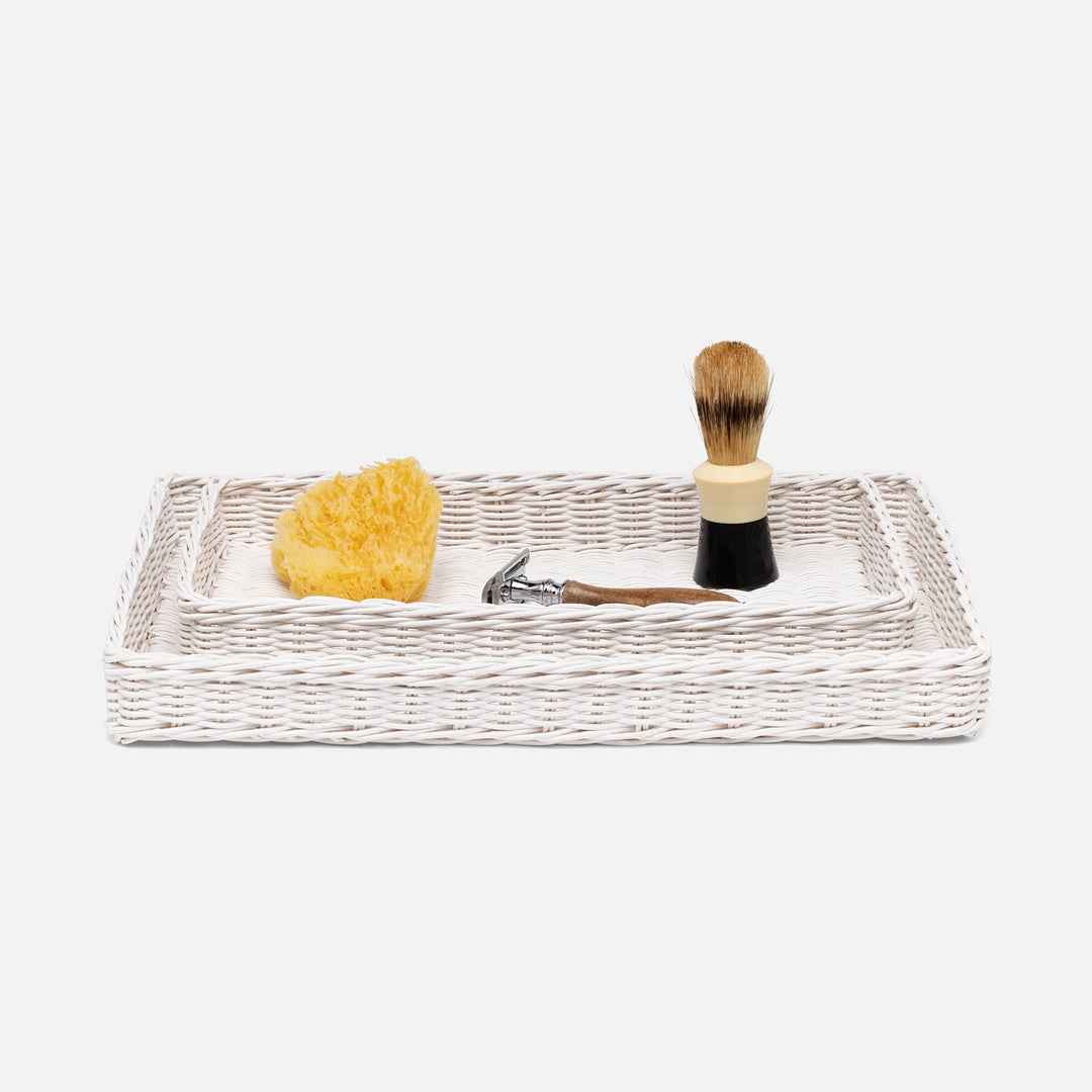 Kardia, Cotton White, Nested Trays, Rectangular Straight, Rattan, S/2