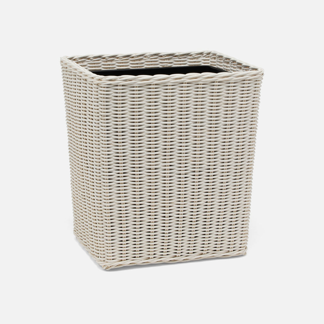 Kardia, Cotton White, Wastebasket, Rectangular Tapered, Rattan