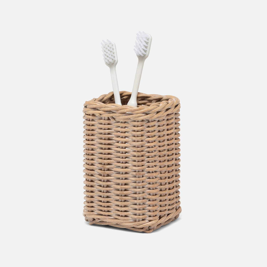 Kardia, Mocha Whitewashed, Brush Holder, Square Straight, Rattan