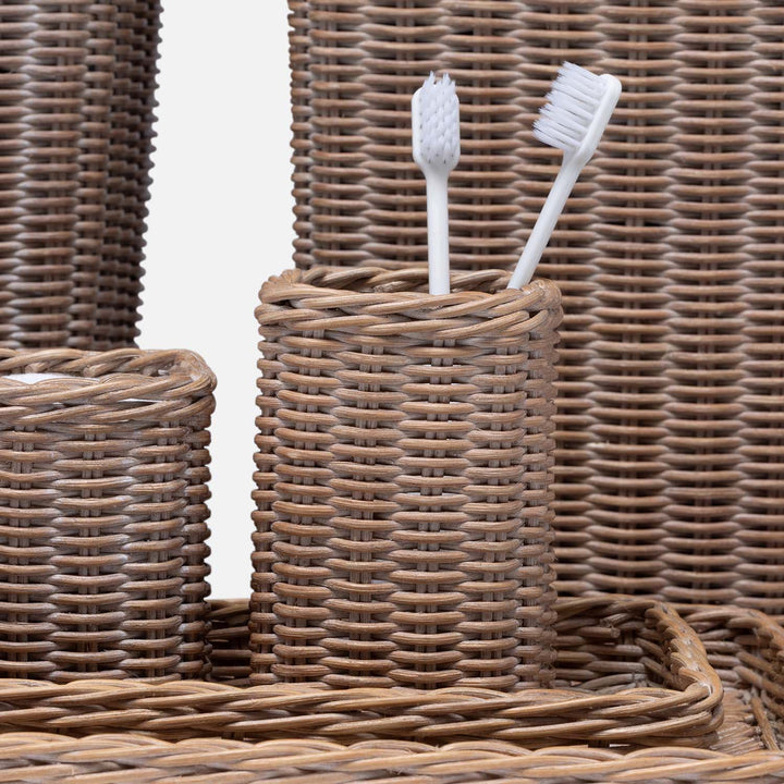 Kardia, Mocha Whitewashed, Brush Holder, Square Straight, Rattan