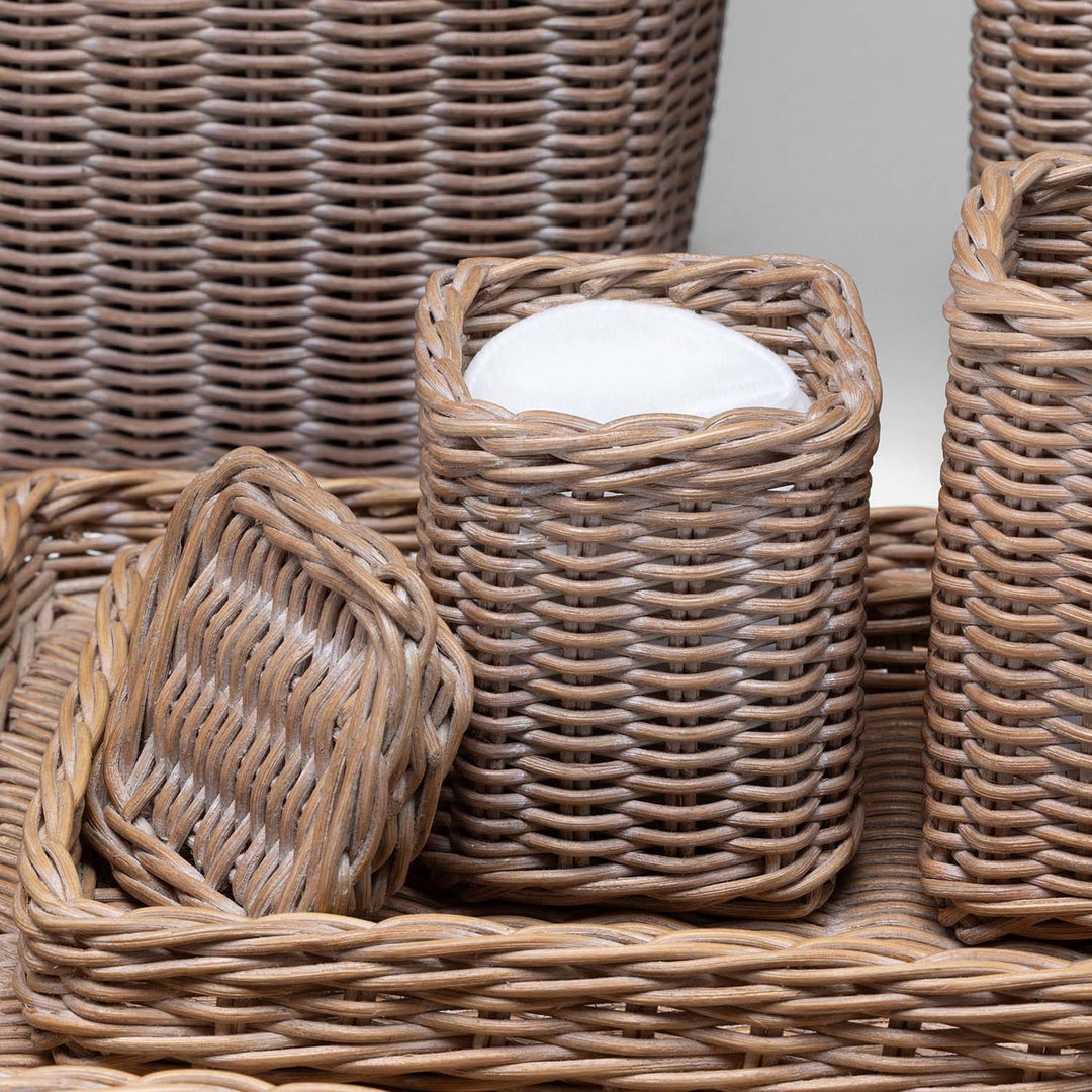 Kardia, Mocha Whitewashed, Canister, Square Straight, Small, Rattan