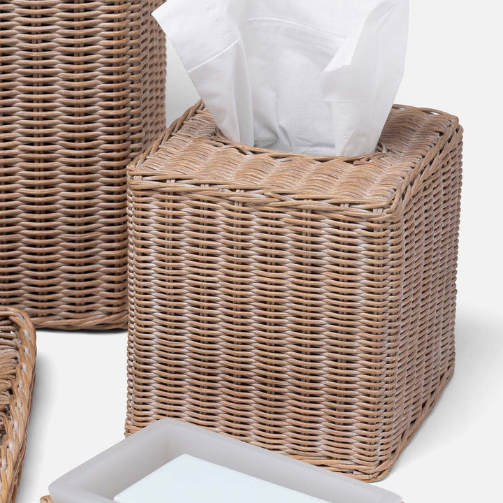 Kardia, Mocha Whitewashed, Tissue Box, Square Straight, Rattan