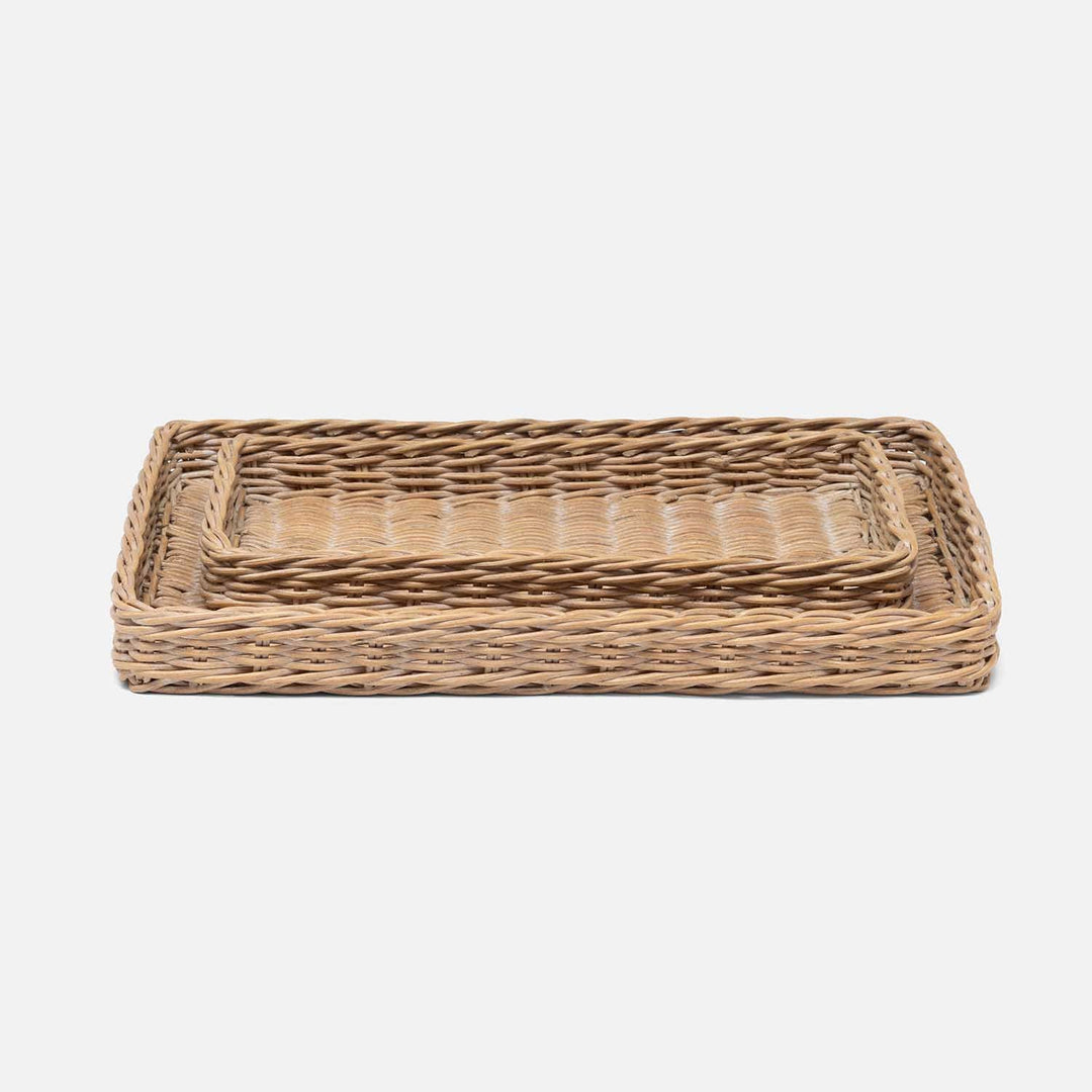Kardia, Mocha Whitewashed, Nested Trays, Rectangular Straight, Rattan, S/2