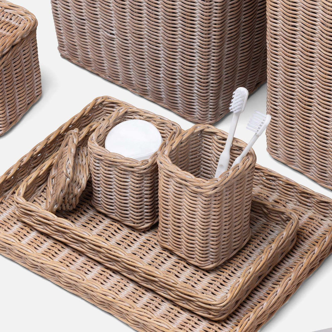 Kardia, Mocha Whitewashed, Nested Trays, Rectangular Straight, Rattan, S/2