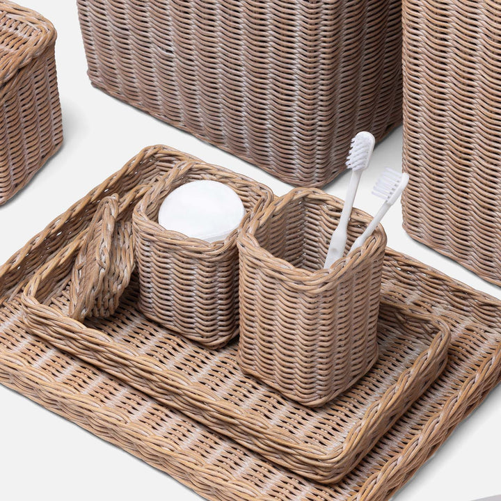 Kardia, Mocha Whitewashed, Nested Trays, Rectangular Straight, Rattan, S/2