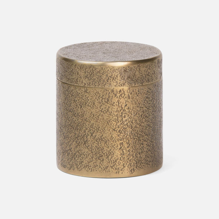 Kenitra, Antique Brass, Brush Holder, Round, Pitted Metal