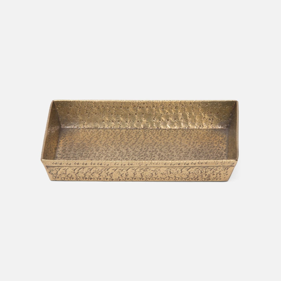 Kenitra, Antique Brass, Soap Dish, Rectangular Tapered, Pitted Metal