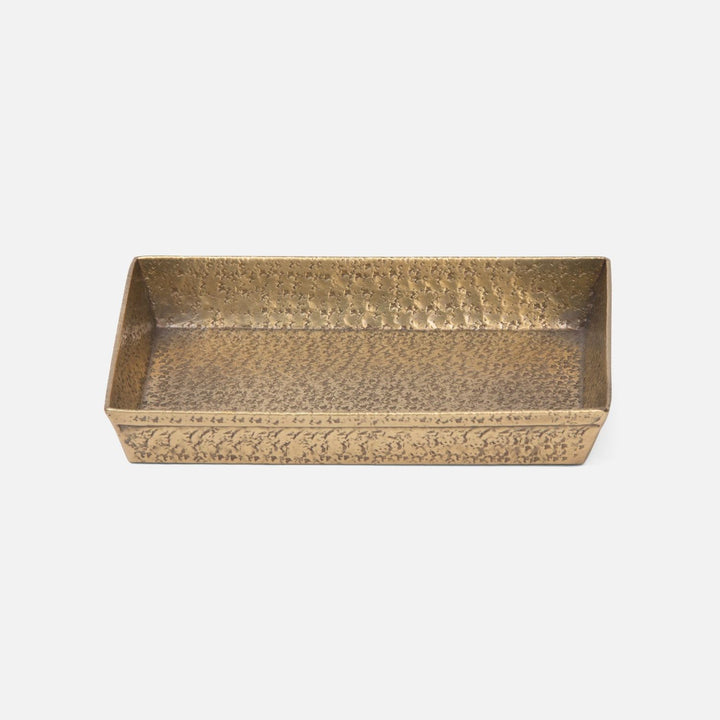 Kenitra, Antique Brass, Soap Dish, Rectangular Tapered, Pitted Metal