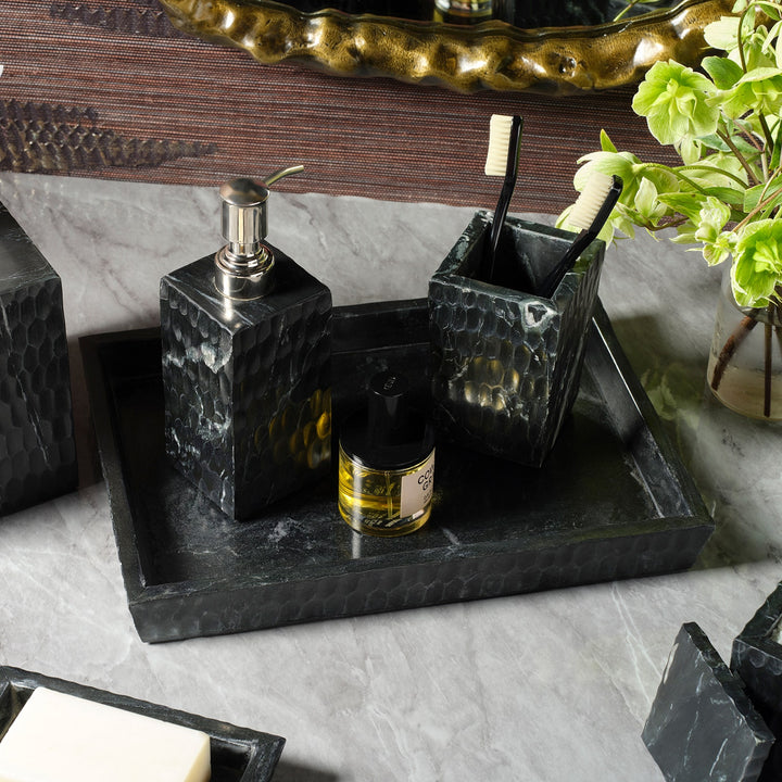 Kuna, Black, Brush Holder, Square Tapered, Marble