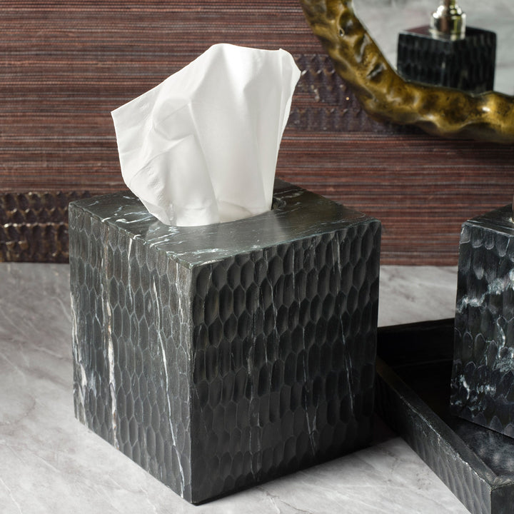 Kuna, Black, Tissue Box, Square Straight, Marble