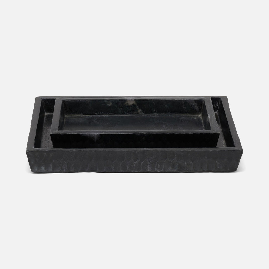 Kuna, Black, Nested Trays, Rectangular Tapered, Marble, S/2