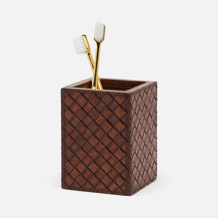 Lexington, Antique Tobacco, Brush Holder, Square Straight, Woven Leather