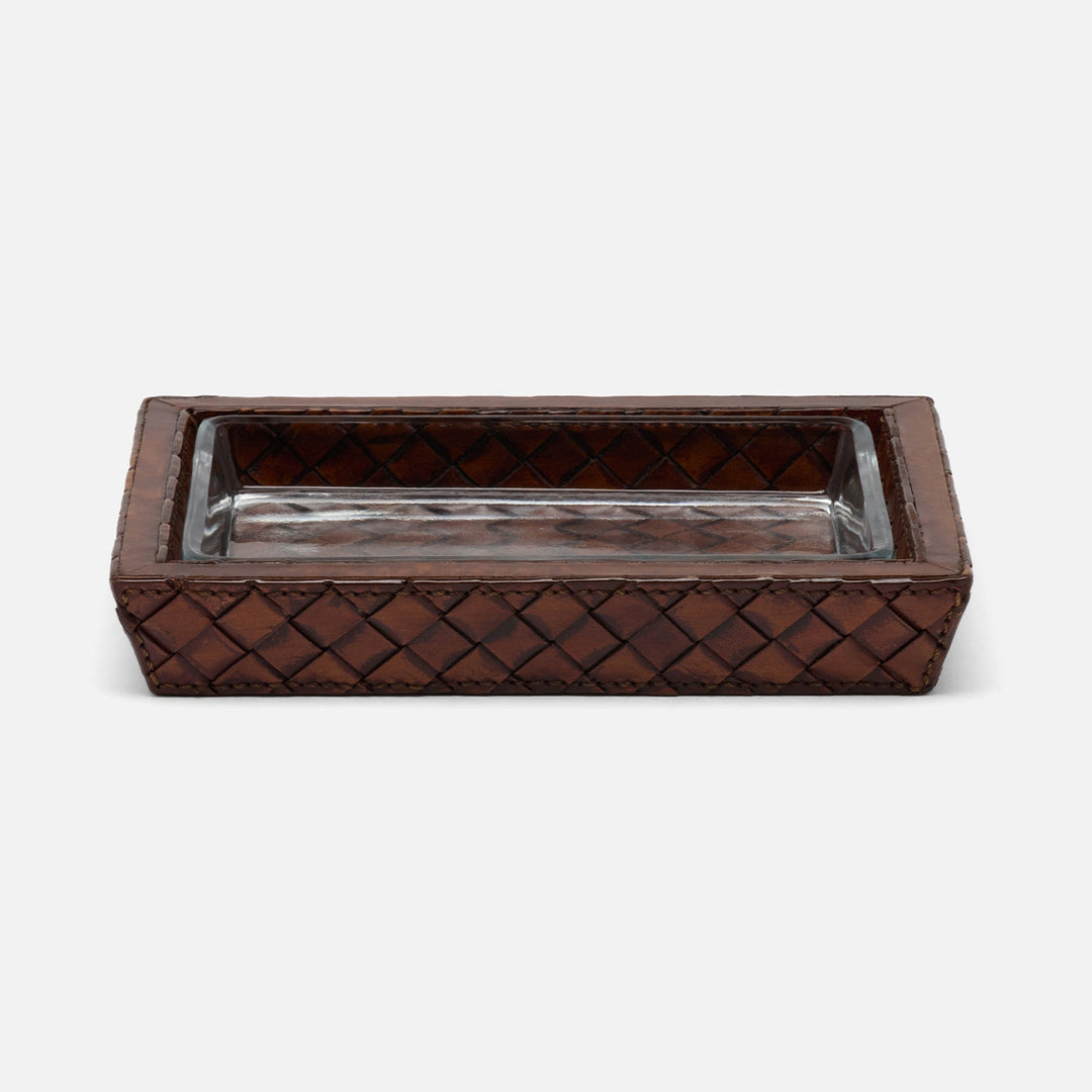 Lexington, Antique Tobacco, Soap Dish, Rectangular Tapered, Woven Leather
