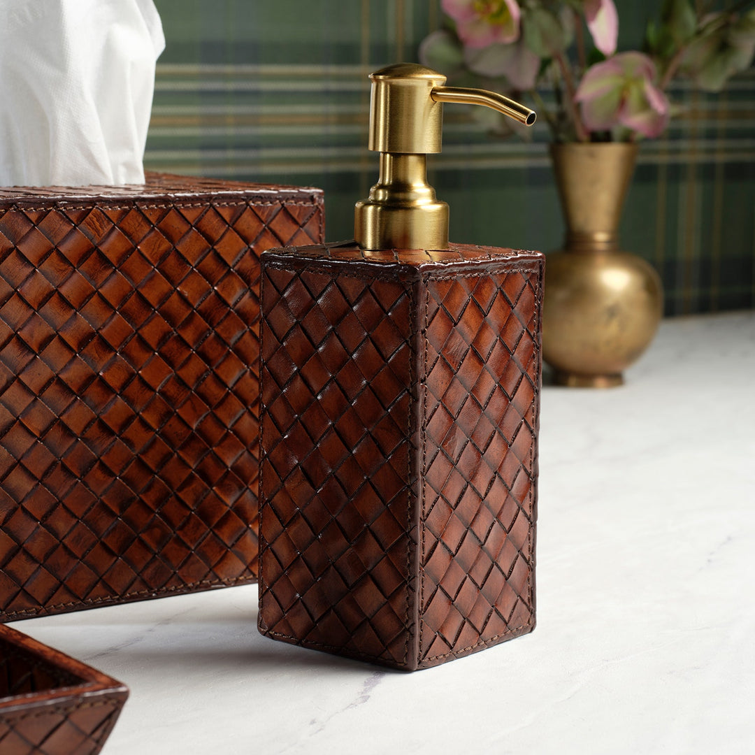 Lexington, Antique Tobacco, Soap Pump, Square Straight, Woven Leather