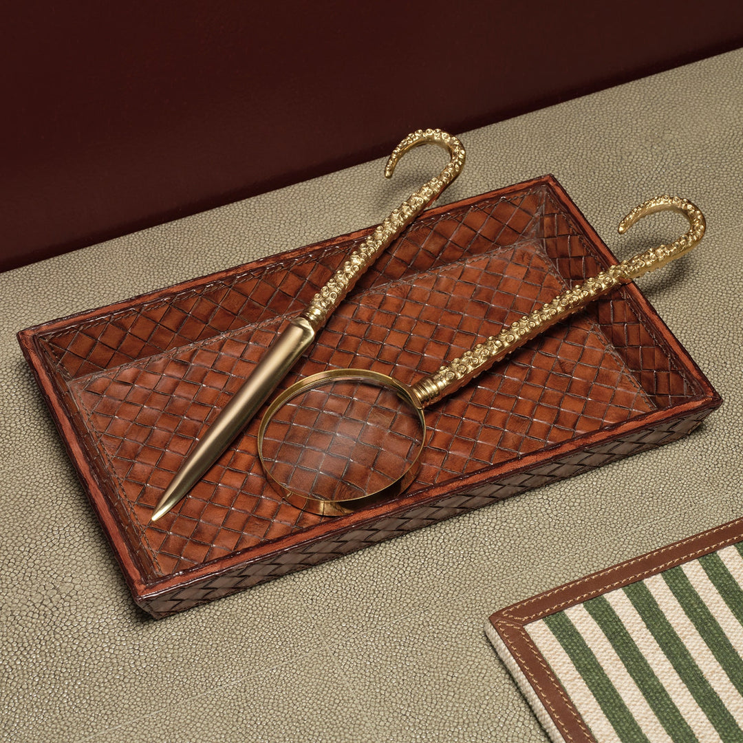 Lexington, Antique Tobacco, Tray, Rectangular Tapered, Small, Woven Leather