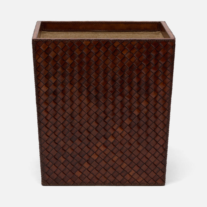 Lexington, Antique Tobacco, Wastebasket, Rectangular Tapered, Woven Leather