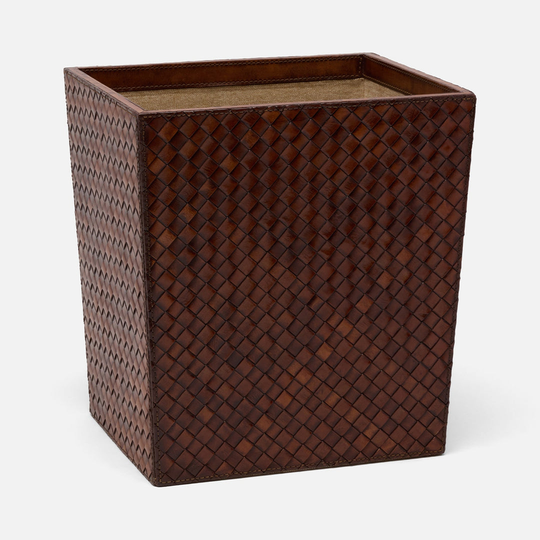 Lexington, Antique Tobacco, Wastebasket, Rectangular Tapered, Woven Leather