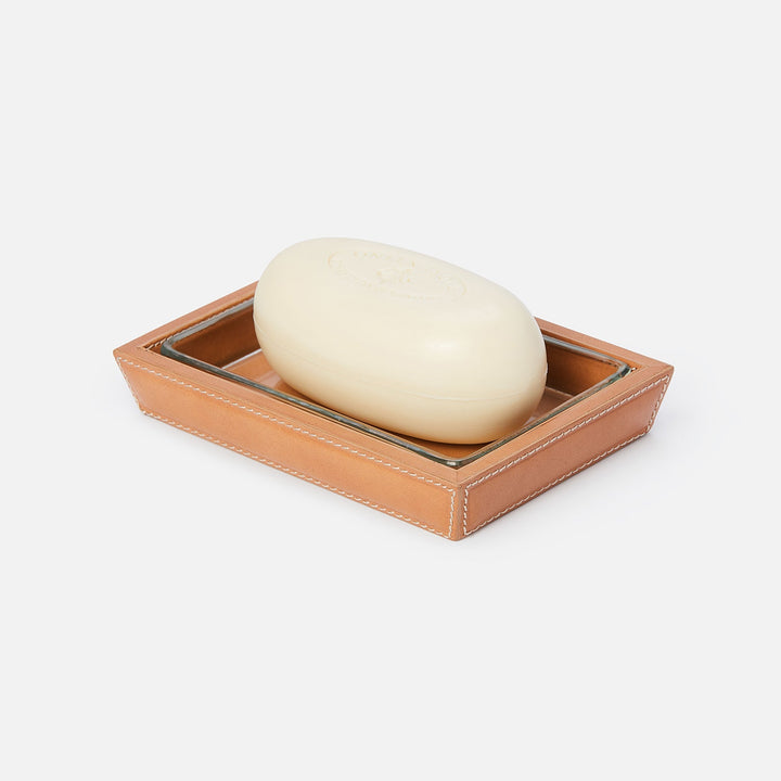 Lorient, Aged Camel, Soap Dish W/Liner, Rectangular Tapered, Full-Grain Leather