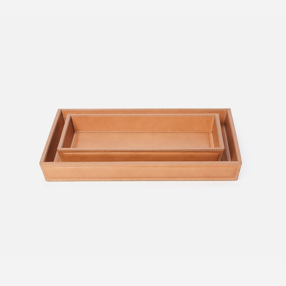 Lorient, Aged Camel, Nested Trays, Rectangular Tapered, Full-Grain Leather, S/2