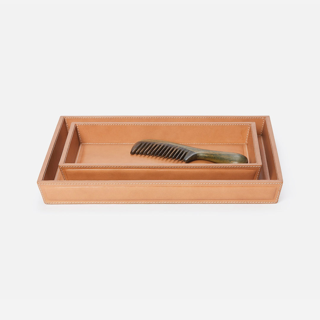 Lorient, Aged Camel, Nested Trays, Rectangular Tapered, Full-Grain Leather, S/2