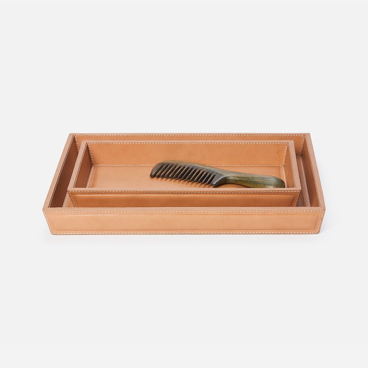 Lorient, Aged Camel, Nested Trays, Rectangular Tapered, Full-Grain Leather, S/2