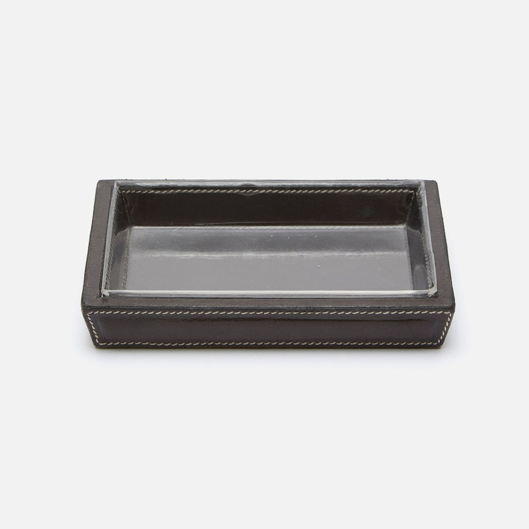 Lorient, Charcoal, Soap Dish W/Liner, Rectangular Tapered, Full-Grain Leather